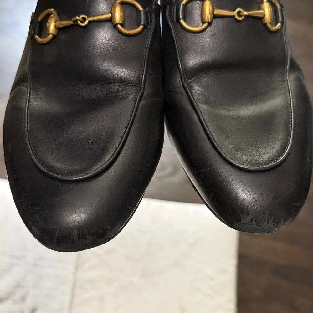 Gucci Black Leather Mules with Gold Detail - Picture 3 of 4